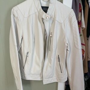 Levi's Cream Leather Jacket Fitted Motorcycle Style